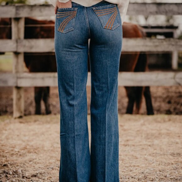 7 For All Mankind Dojo Wide Leg Jeans Medium Blue Wash Size 28 - Picture 1 of 8
